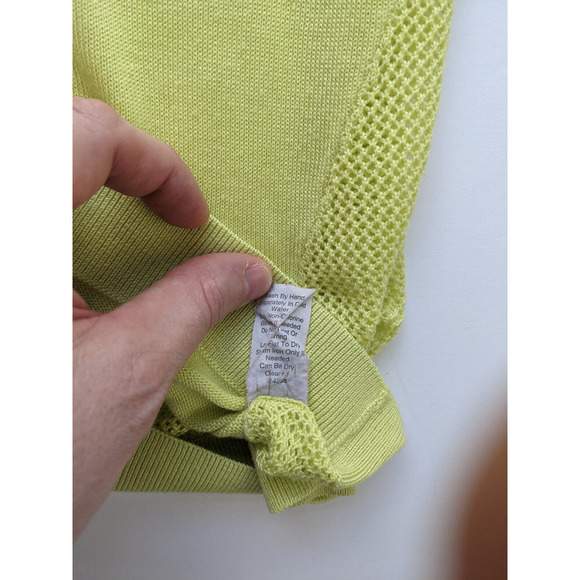 Cabi Sheer Back Sweater Chartreuse Neon Green Sz Medium Split Back Mesh - Picture 9 of 12